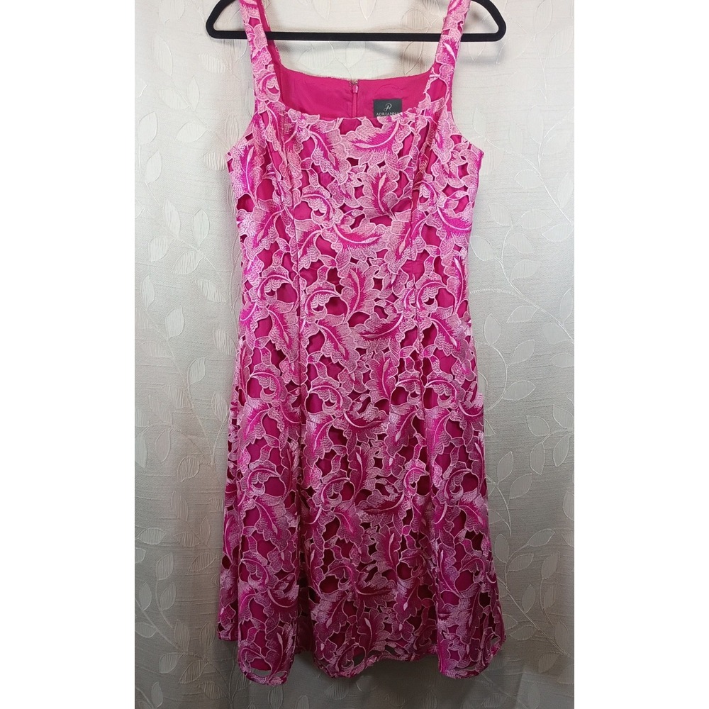 Adrianna Papell Pink Lace Overlay Dress Square Neck Sleeveless Midi Size 8
